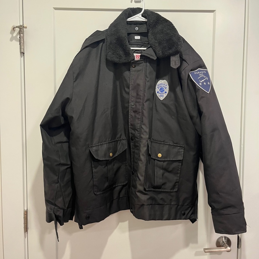 National Patrol Security Officer Jacket Black Waterproof Faux Fur Collar XL